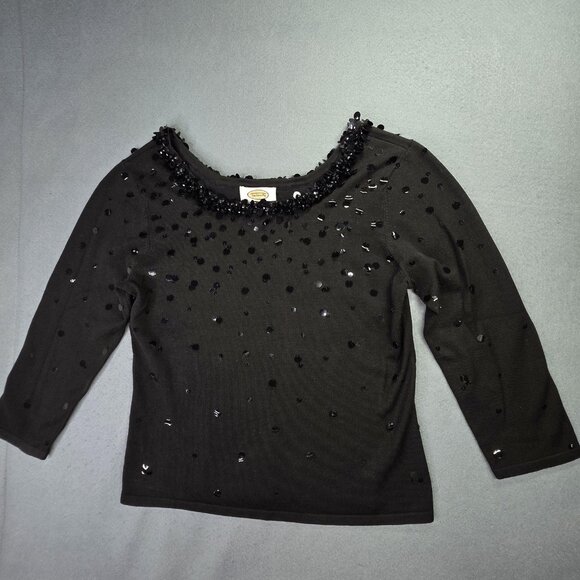 Talbots Sweater Women M Black Beaded Sequin Silk Blend Hollywood Glam Holiday - Picture 11 of 11